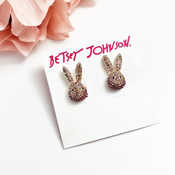 NEW Betsey Johnson Pink Pave Crystal Bunny Rabbit Earrings - Picture 1 of 5